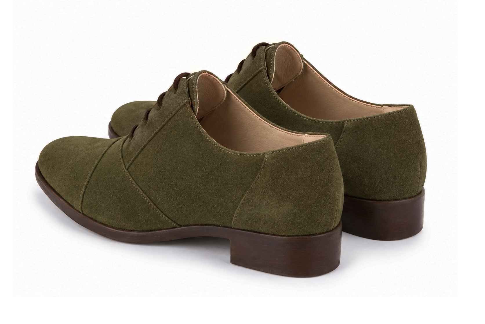 Women's olive green classic oxfords and derby shoes with round toe and chunky rubber lug sole - Rear view